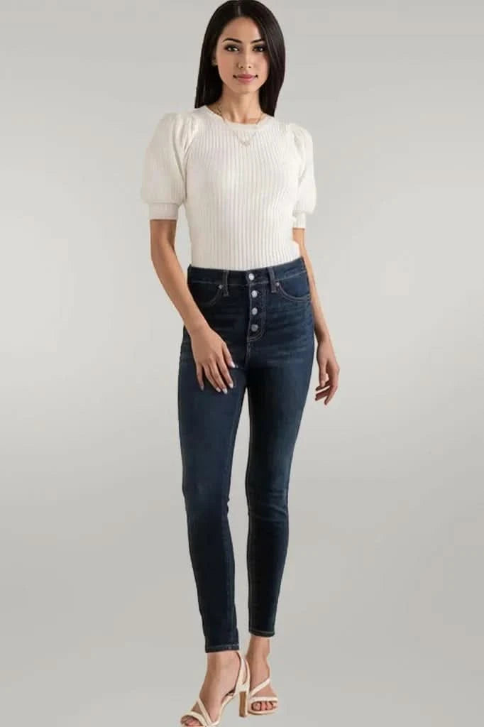 And The Why Puffed Half Sleeve Rib Basic Bodysuit