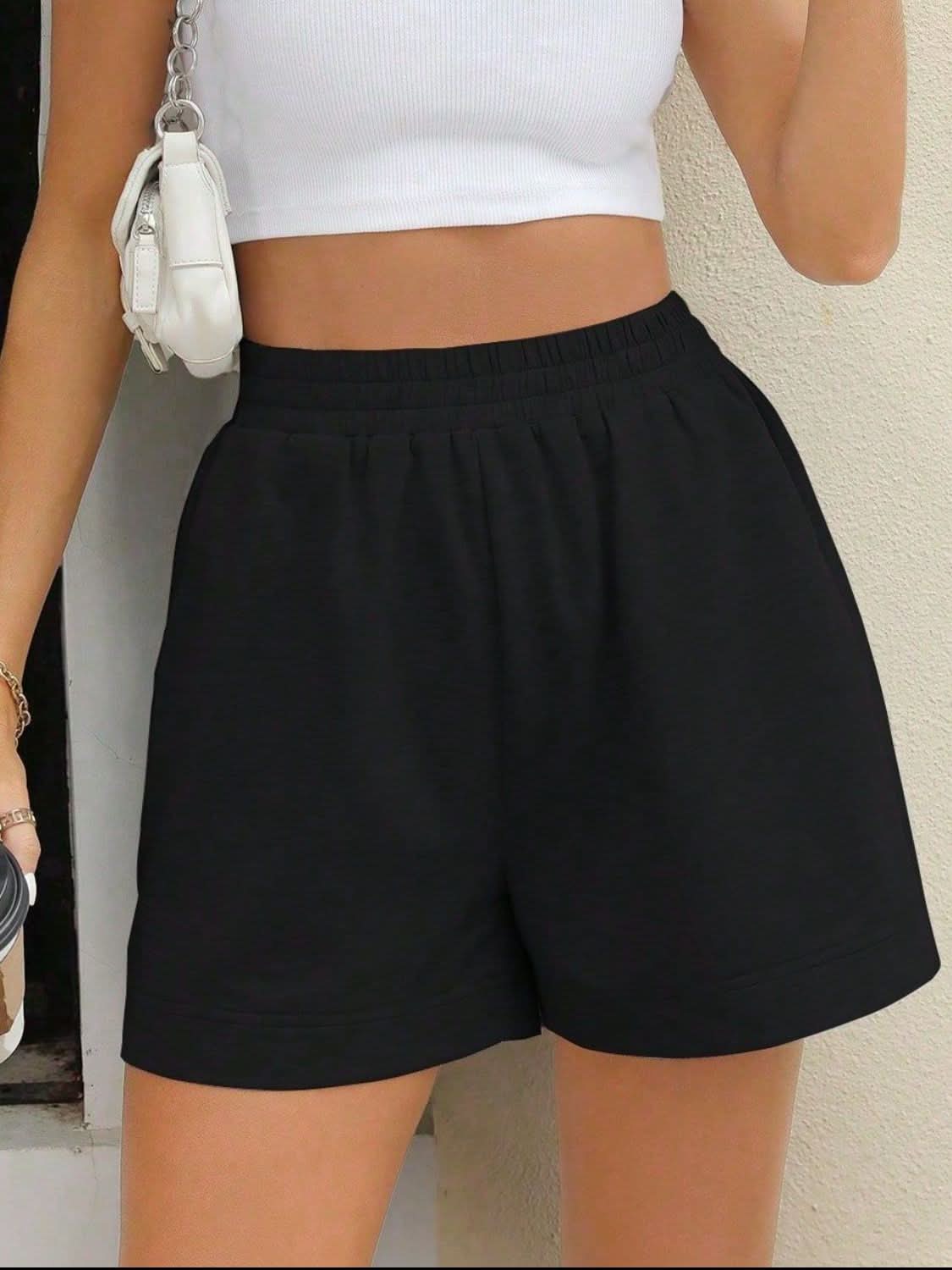 Elastic Waist Shorts Black