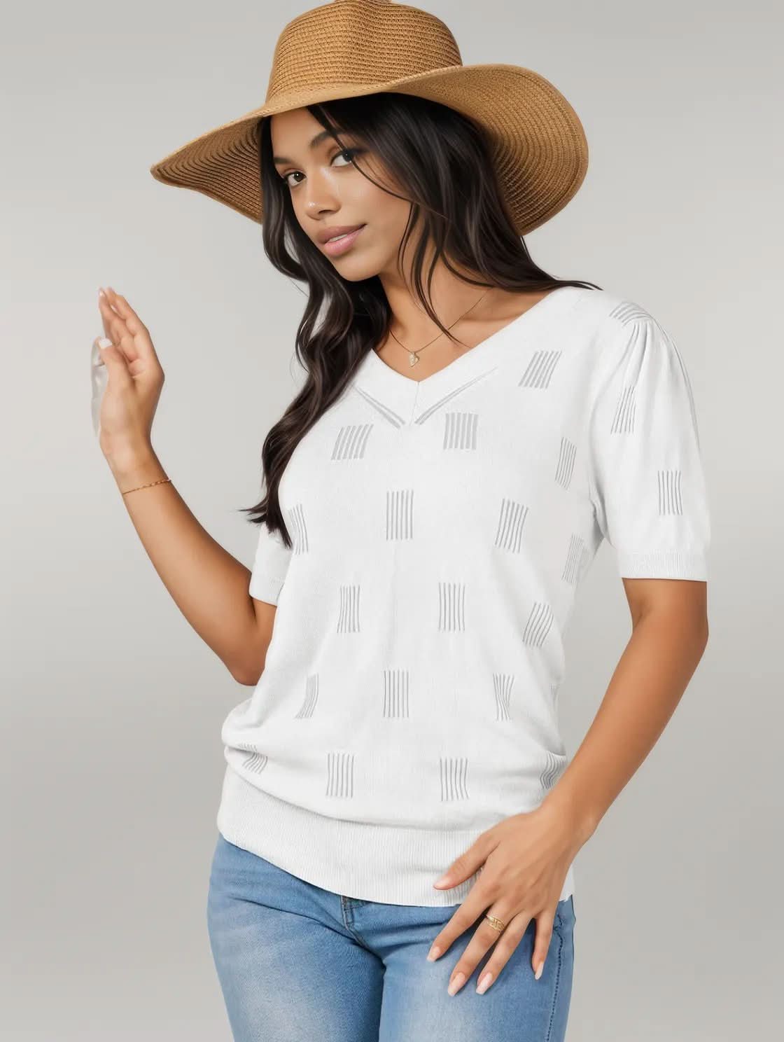V-Neck Half Sleeve Knit Top