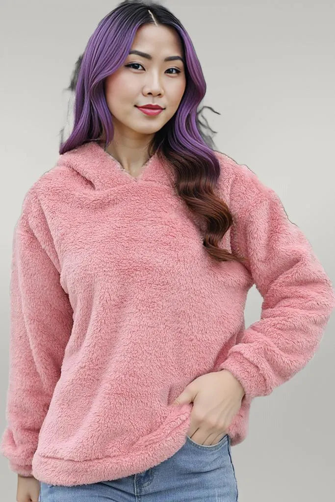 Fuzzy Long Sleeve Hoodie with Ears