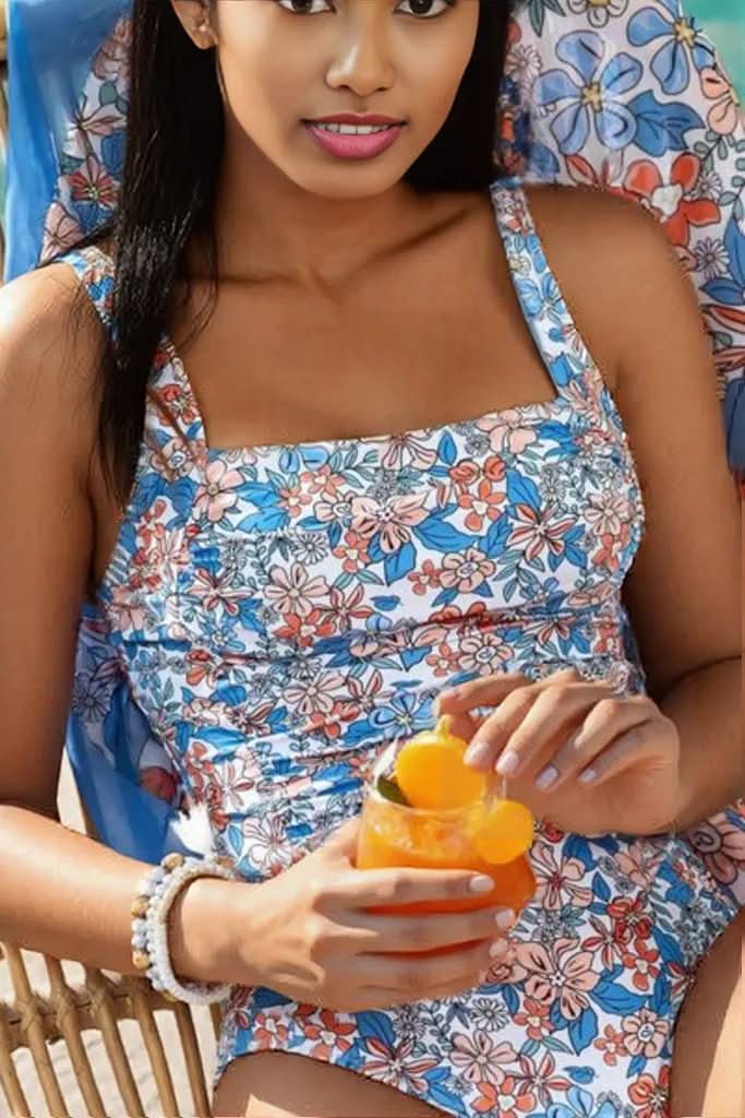 Printed Square Neck Wide Strap One-Piece Swimwear