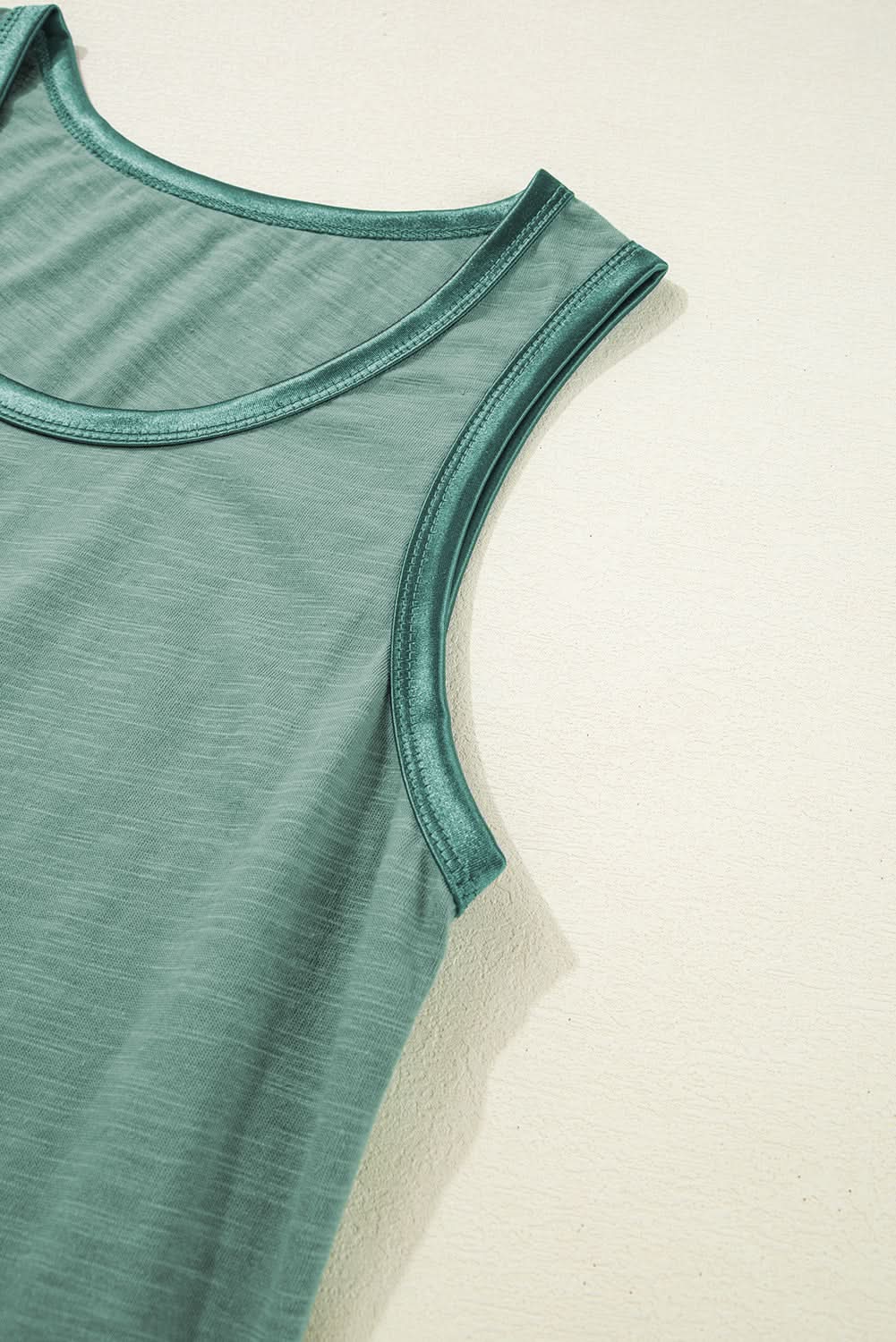 Tan Metallic Sheen Edge Scoop Neck Tank Top
