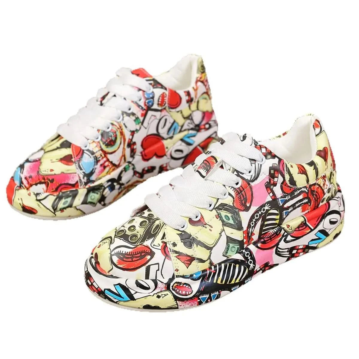 Abstract Print Lace Up Sneakers