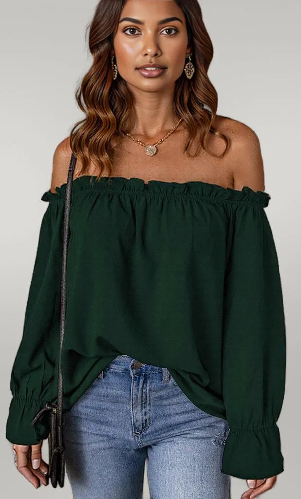 Off-Shoulder Flounce Sleeve Blouse