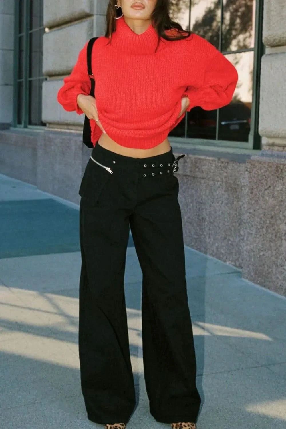 Wide Leg Jeans with Pockets Black