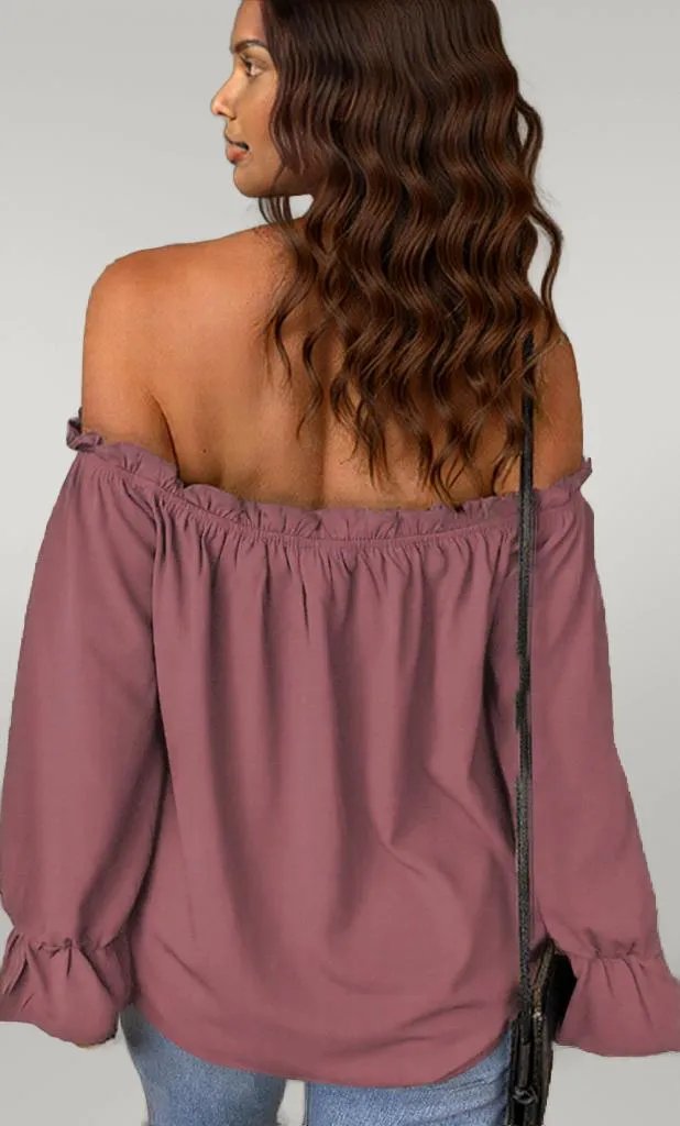 Off-Shoulder Flounce Sleeve Blouse