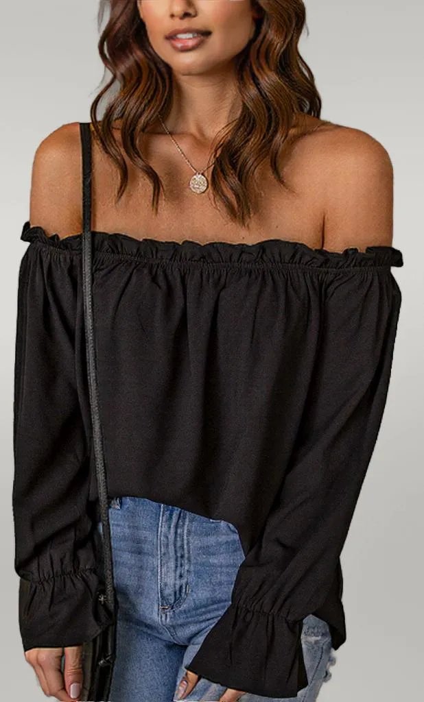 Off-Shoulder Flounce Sleeve Blouse