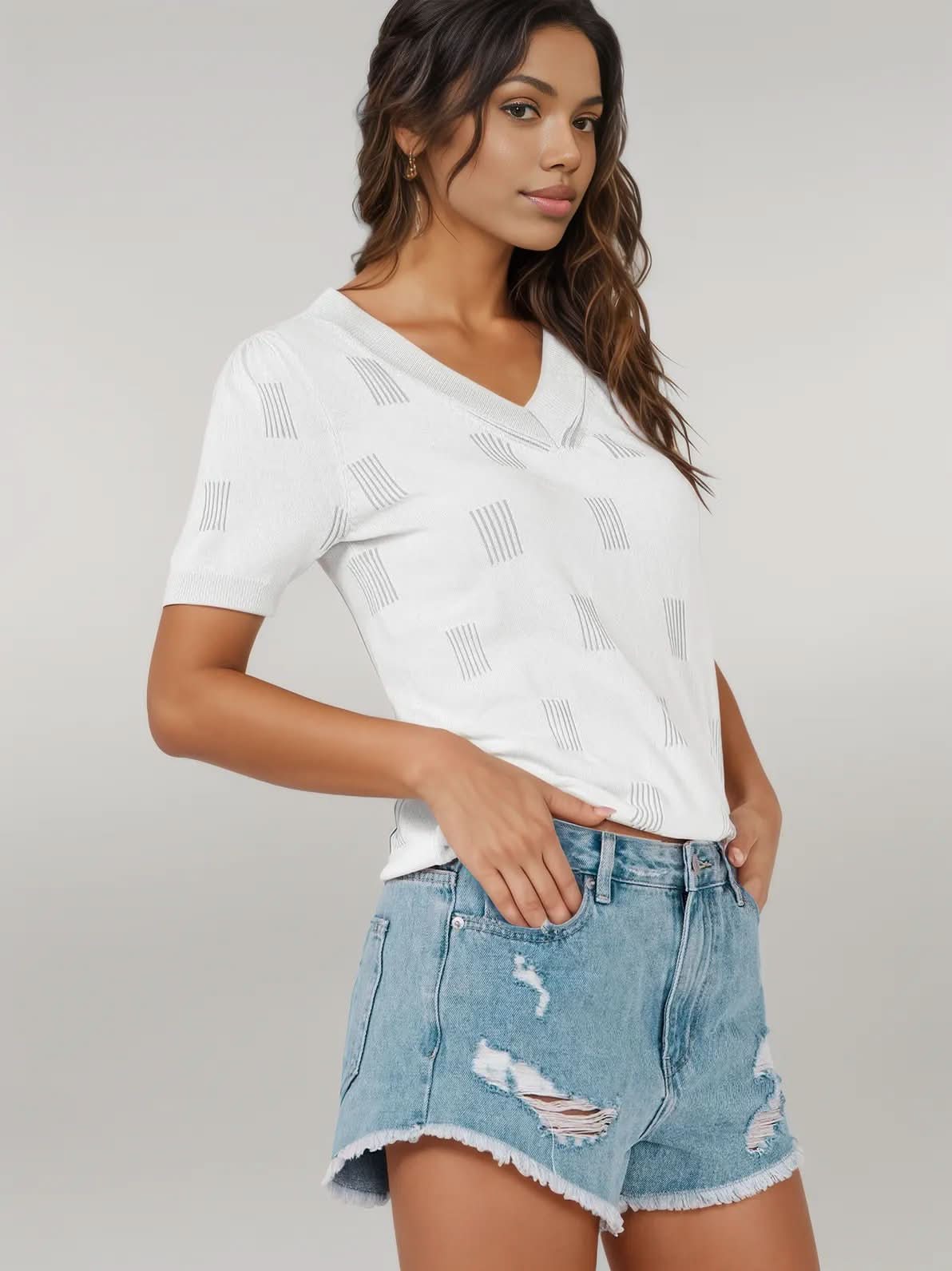V-Neck Half Sleeve Knit Top
