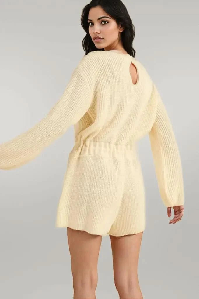 MABLE Round Neck Long Sleeve Sweater Romper