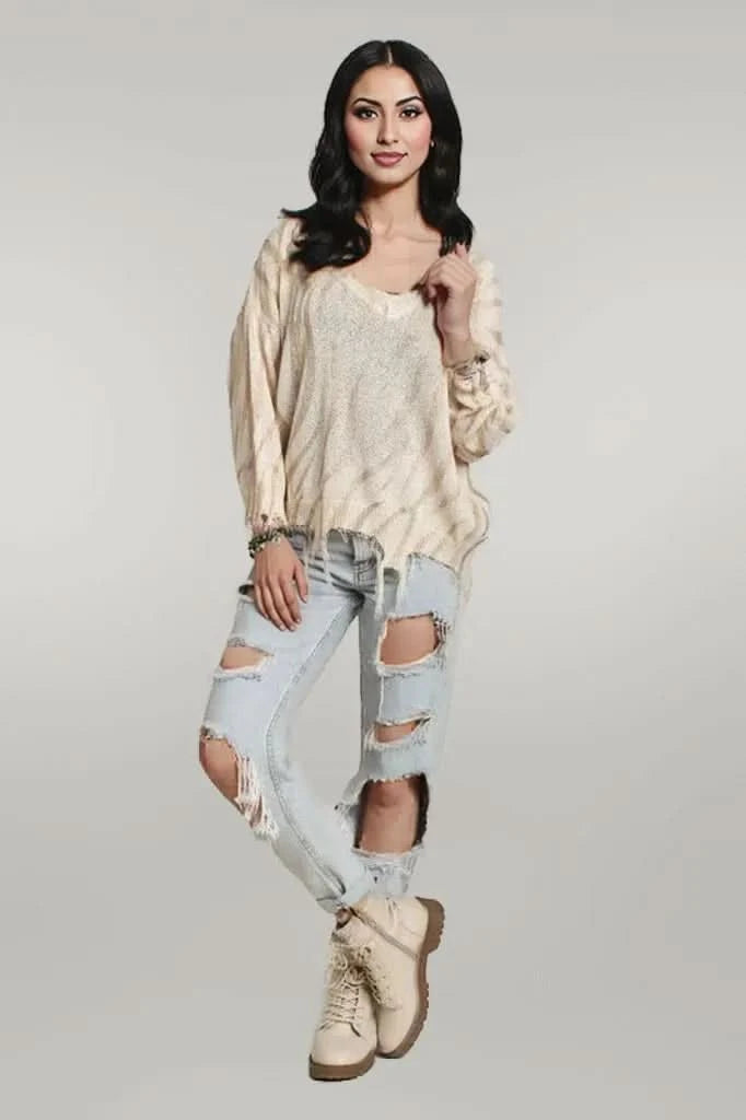 ADORA Frayed Zebra Knit Top