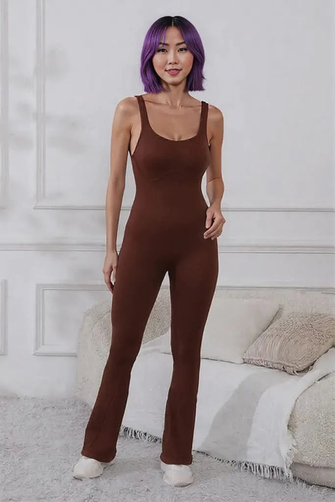 Scoop Neck Wide Strap Active Jumpsuit