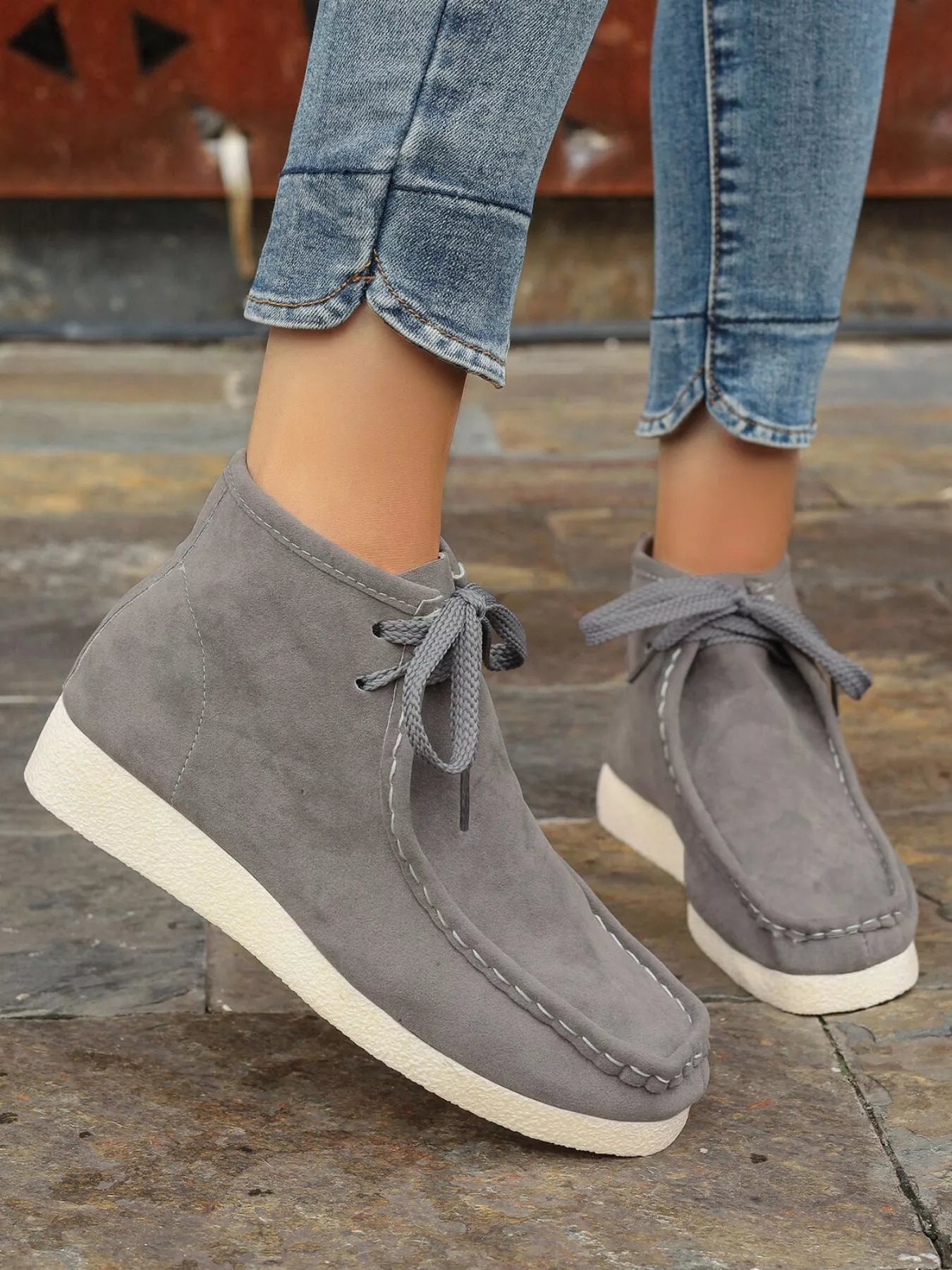 Lace Up Wedge Ankle Boots Grey