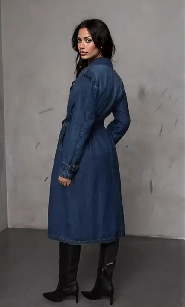 Button Up Long Sleeve Longline Denim Jacket
