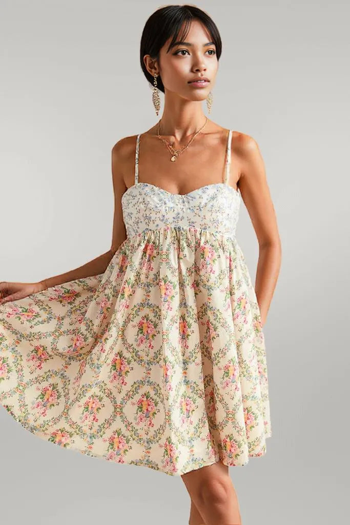 SO ME Mixed Floral Print Sleeveless Mini Dress