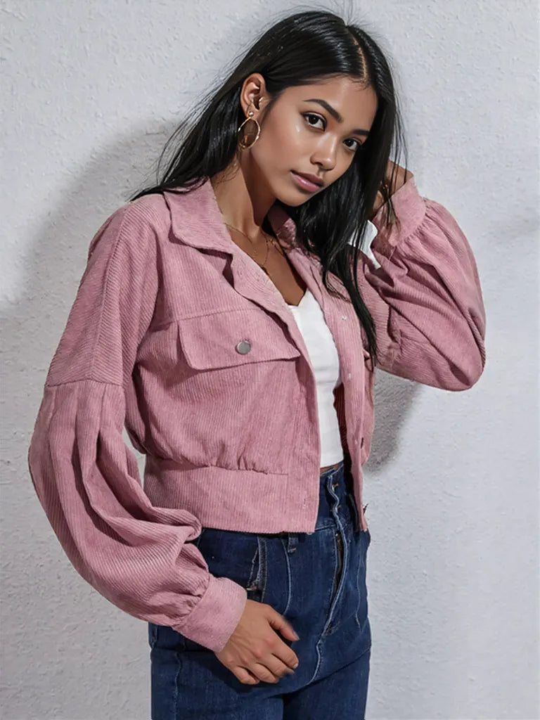 Button Down Collared Neck Cropped Jacket Dusty Pink