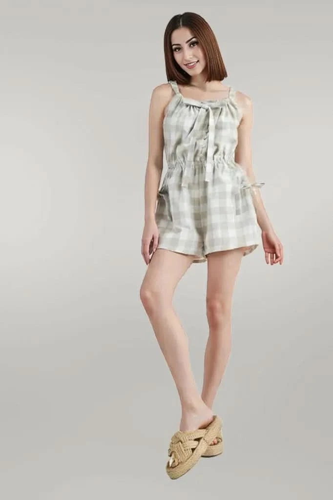 MABLE Plaid Sleeveless Button Down Romper