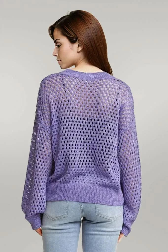 ADORA Round Neck Lurex Crochet Top
