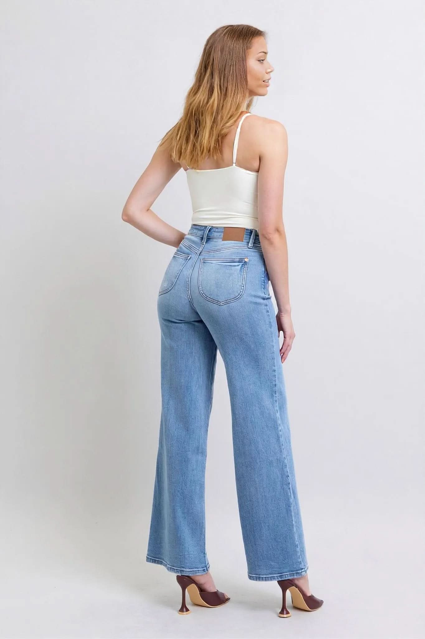 Judy Blue Full Size Wide Leg Jeans with Pockets Medium