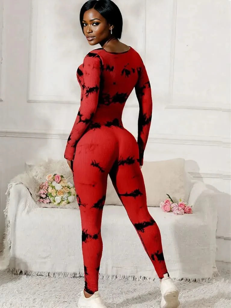 Scoop Neck Long Sleeve Active Jumpsuit