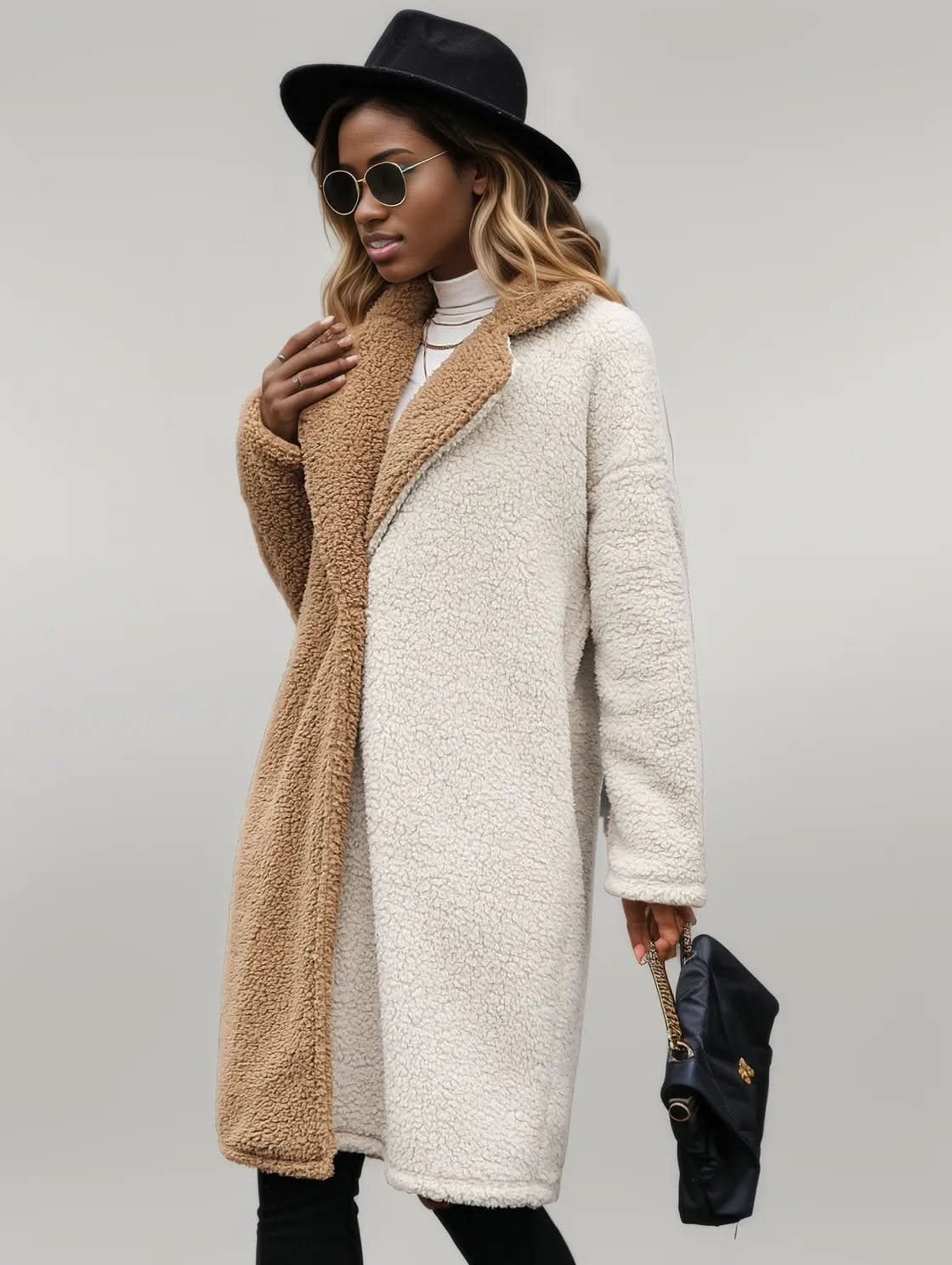 Contrast Dropped Shoulder Sherpa Coat
