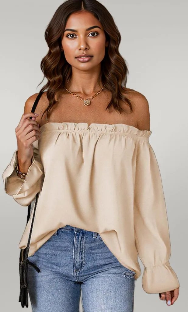 Off-Shoulder Flounce Sleeve Blouse