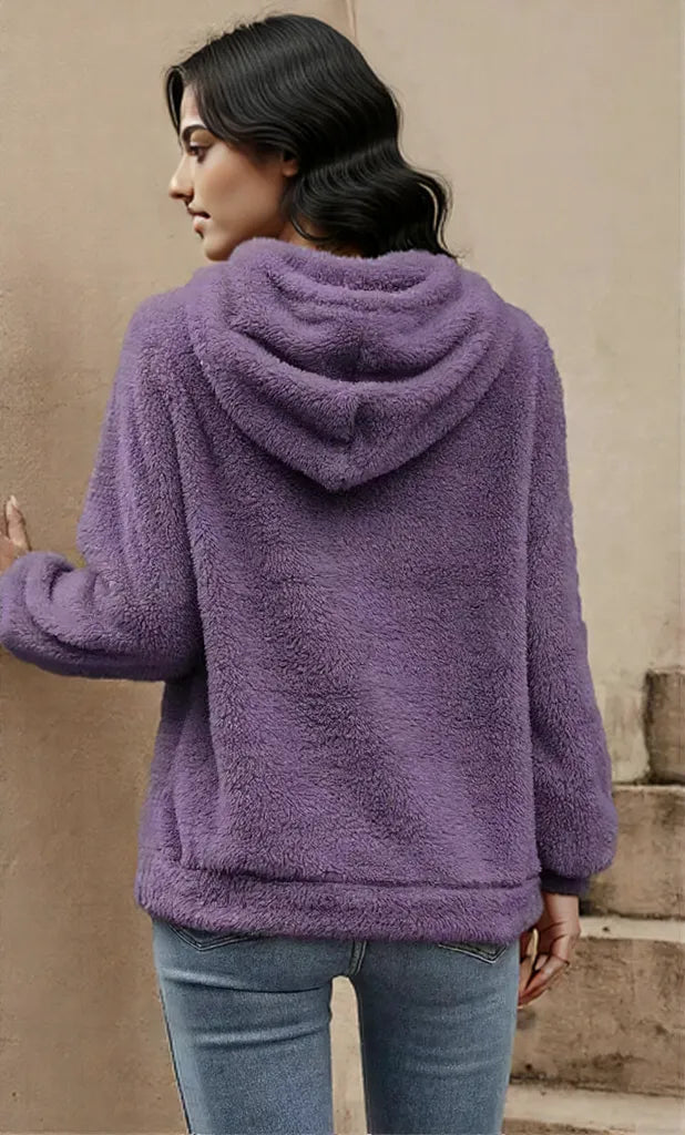Drawstring Long Sleeve Fuzzy Hoodie