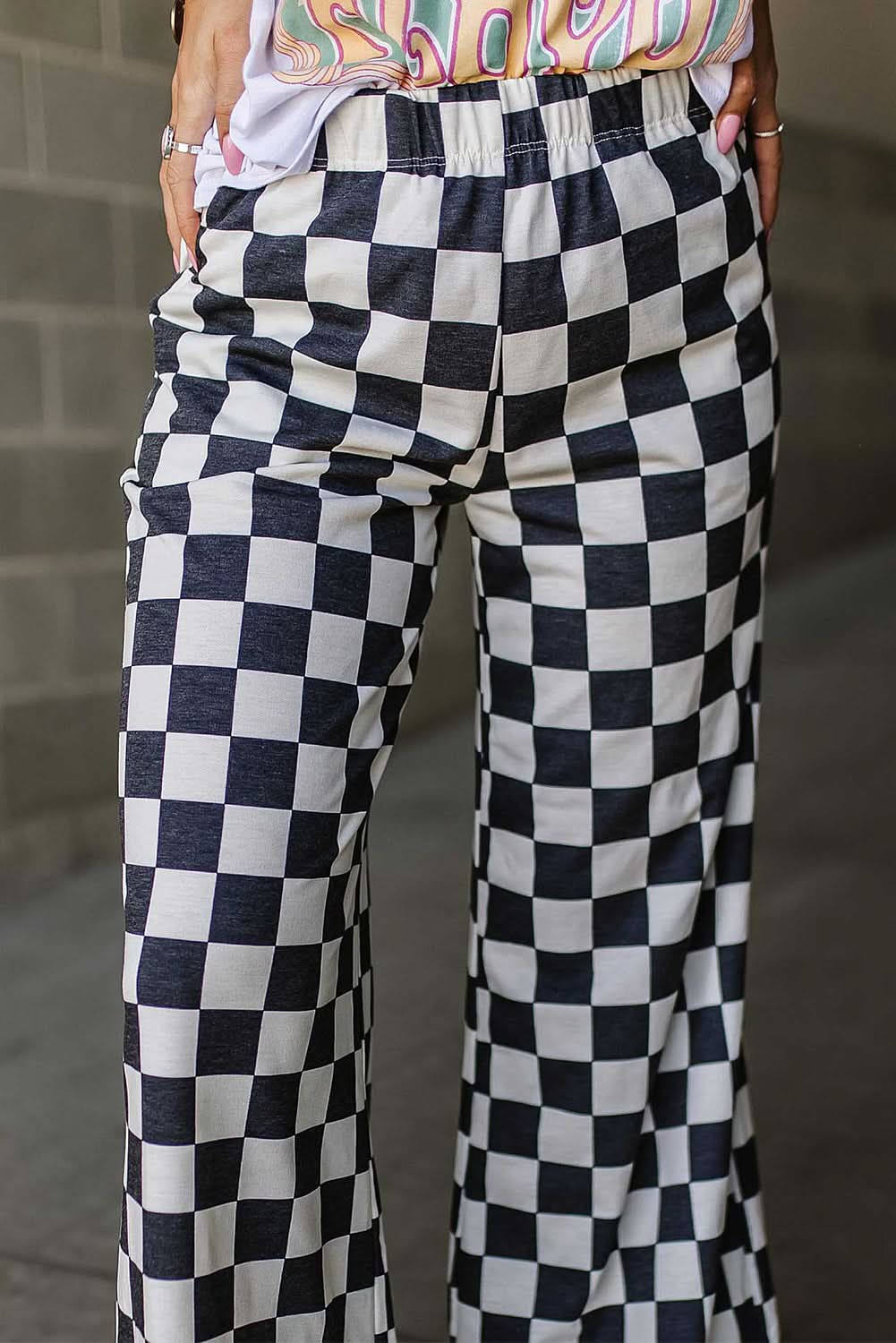 Checkered Wide Leg Pants Black