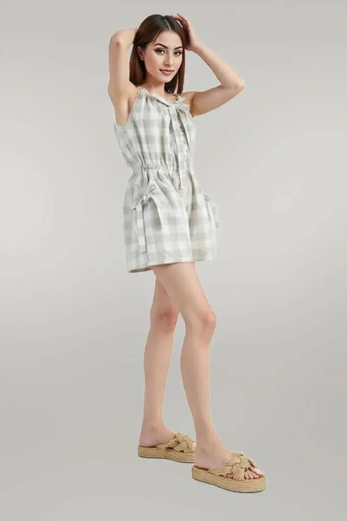 MABLE Plaid Sleeveless Button Down Romper