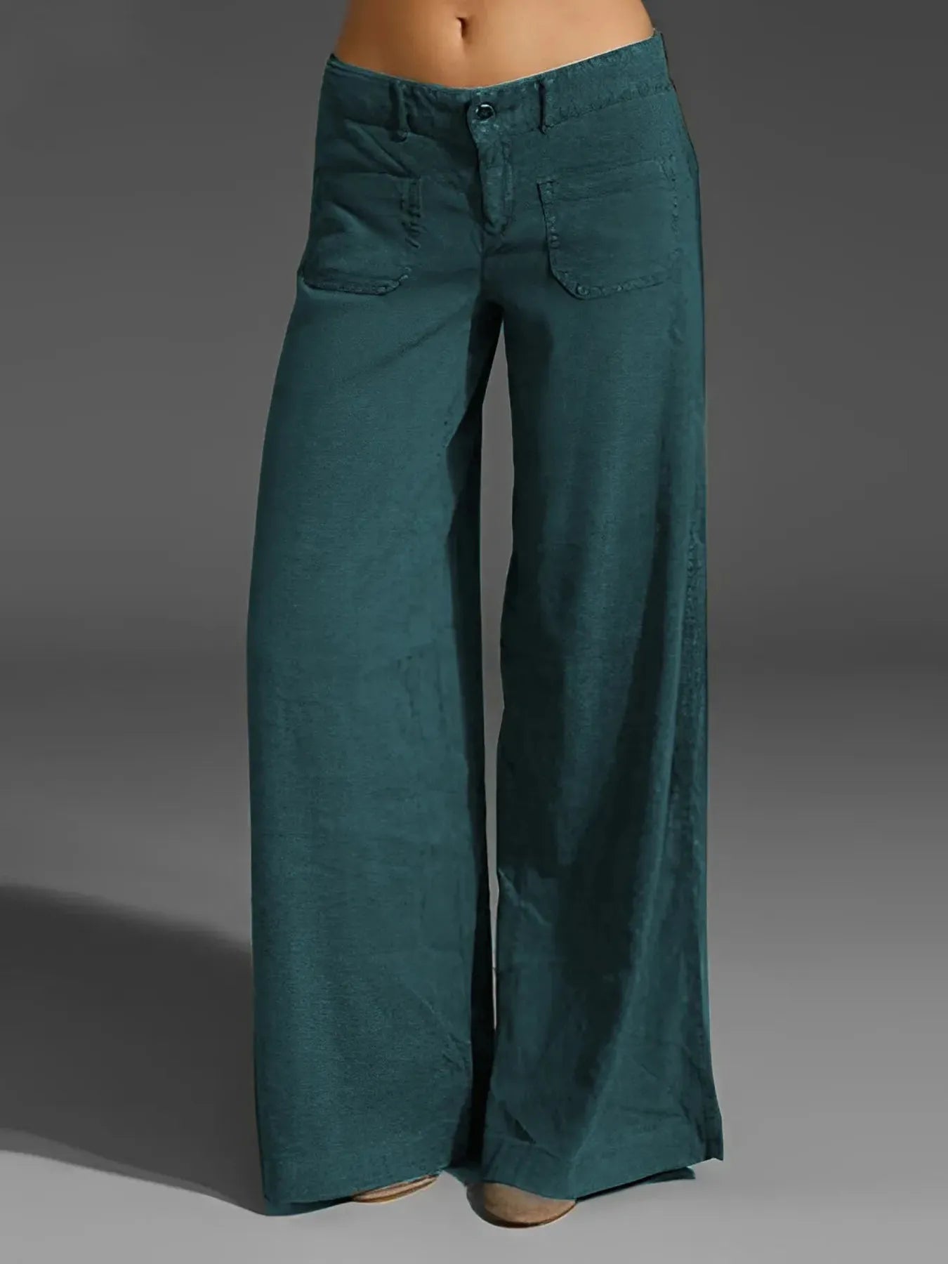 Full Size Wide Leg Pants with Pockets Peacock Green