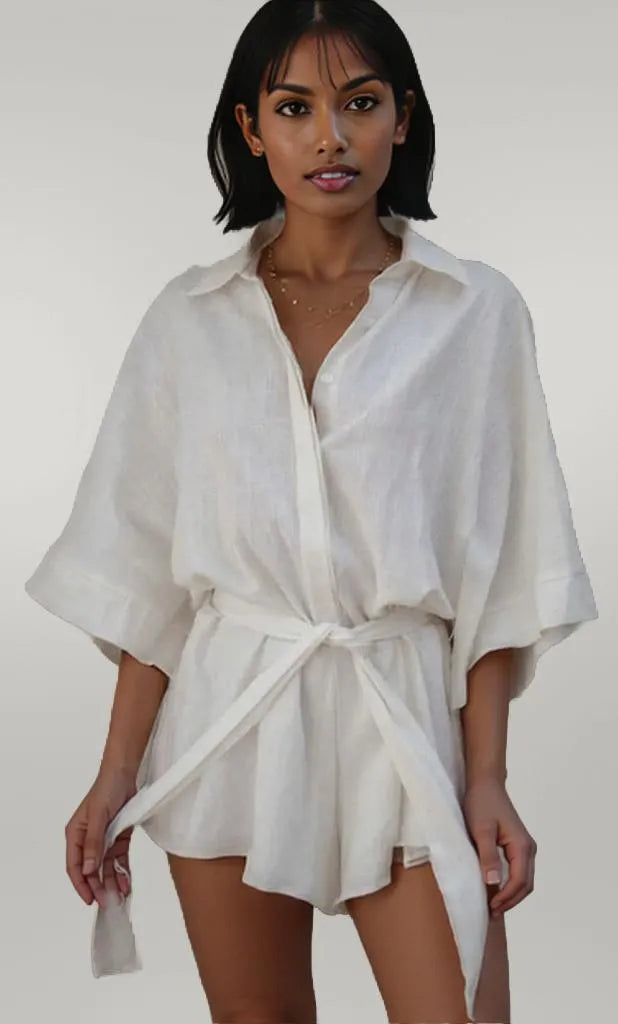 Collared Neck Half Sleeve Romper