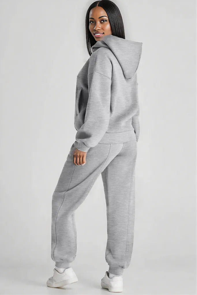 Dropped Shoulder Long Sleeve Hoodie and Pants Active Set