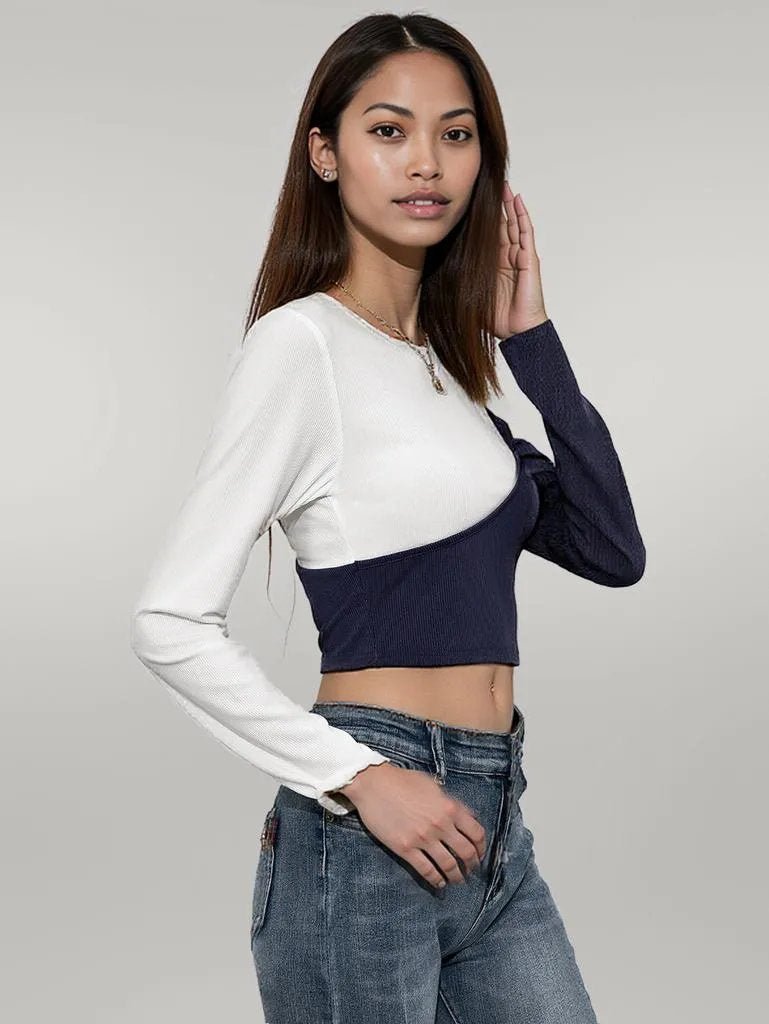 Ivy Lane Cropped Contrast Color Round Neck Short Sleeve Tee