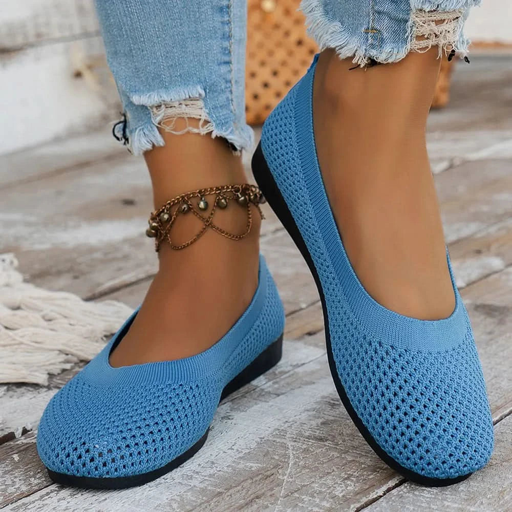 Solid Color Mesh Flat Slip-Ons Sky Blue