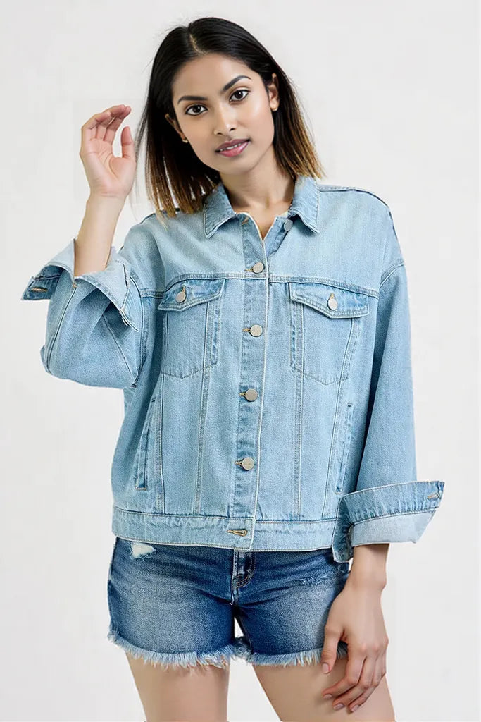 RISEN Washed Dropped Shoulder Denim Jacket