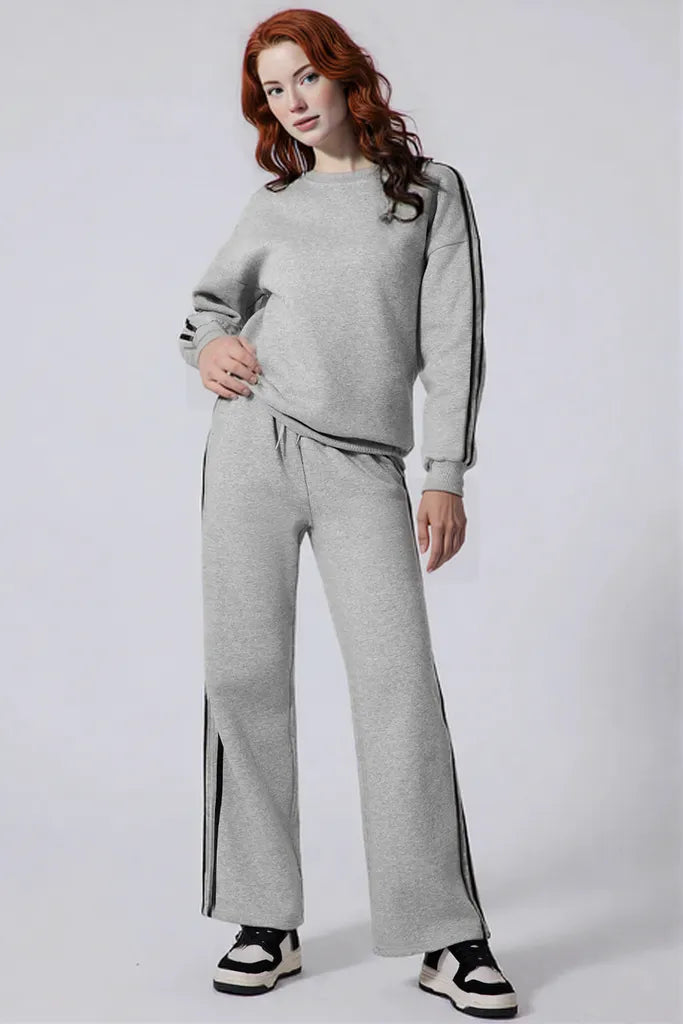 Side Striped Round Neck Top and Pants Active Set