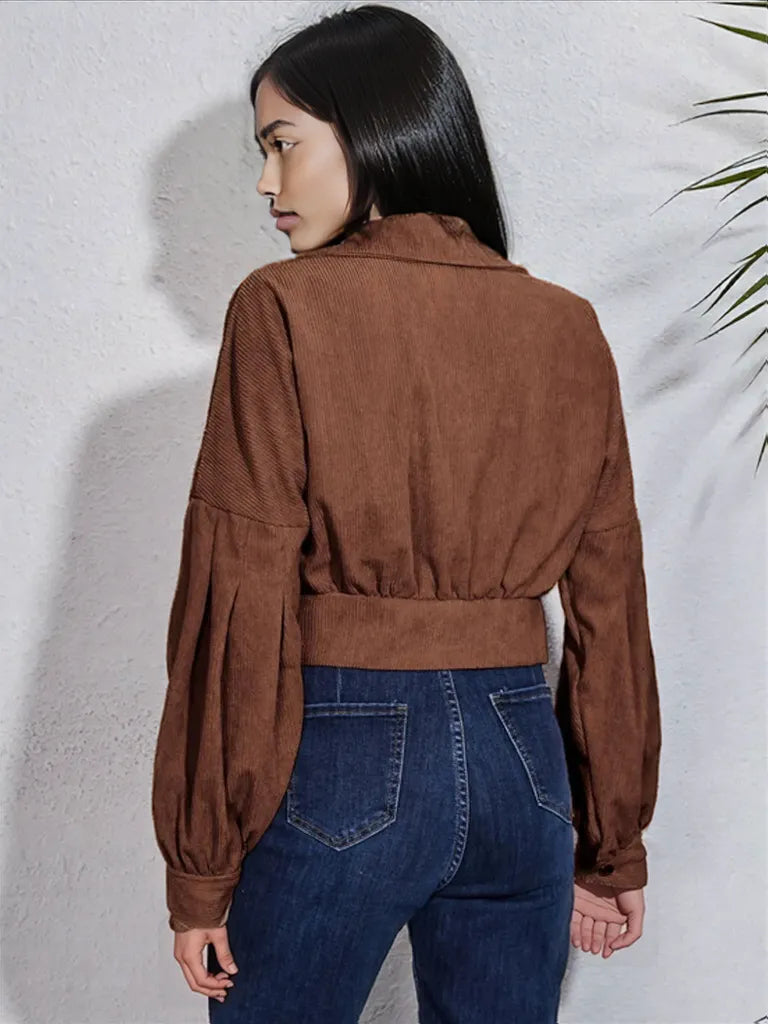 Button Down Collared Neck Cropped Jacket