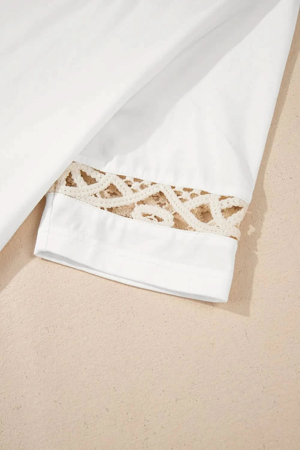 Lace Crochet Crew Neck Casual T Shirt White