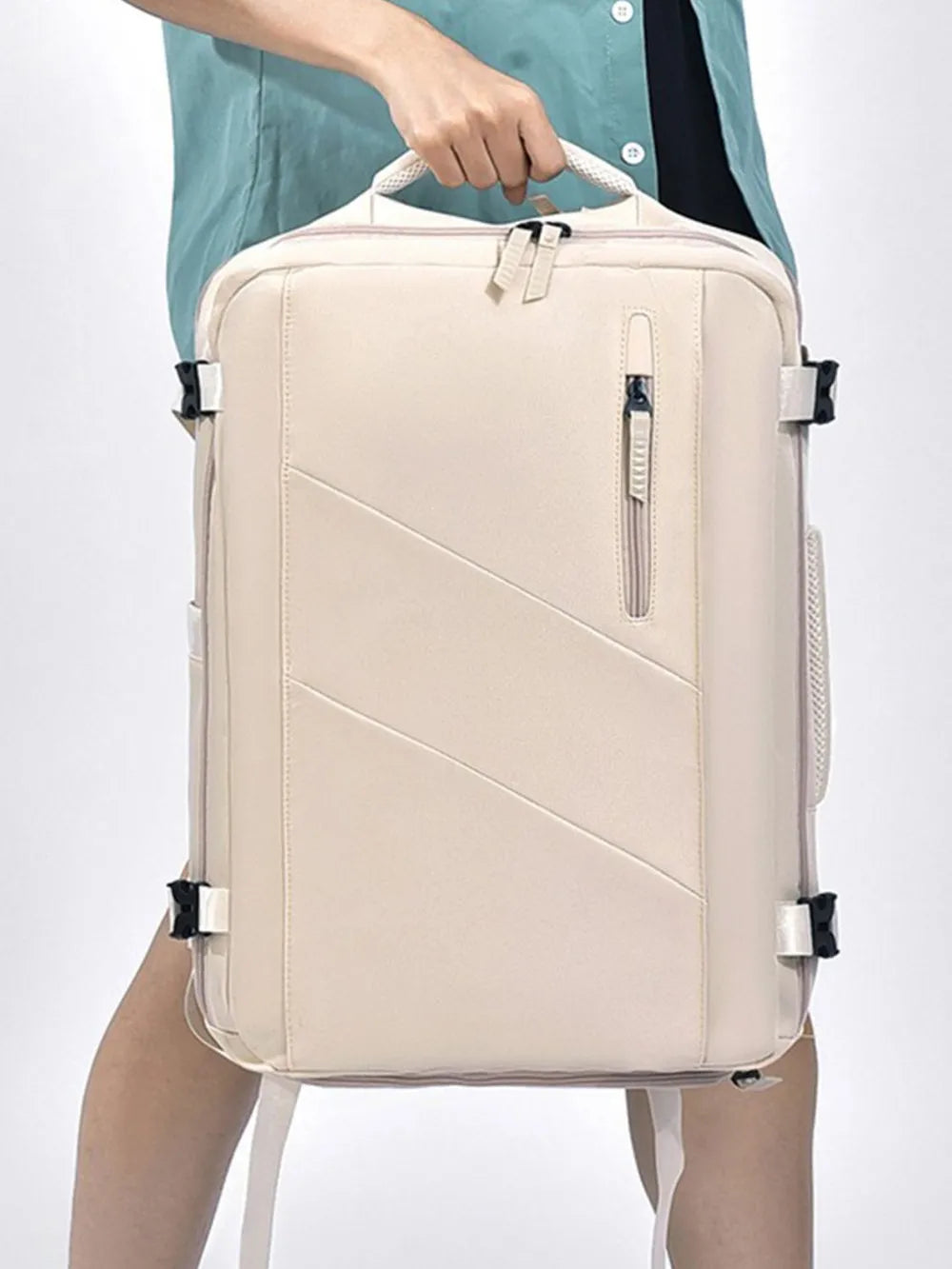 Oxford Cloth Adjustable Straps Backpack Bag Beige One Size