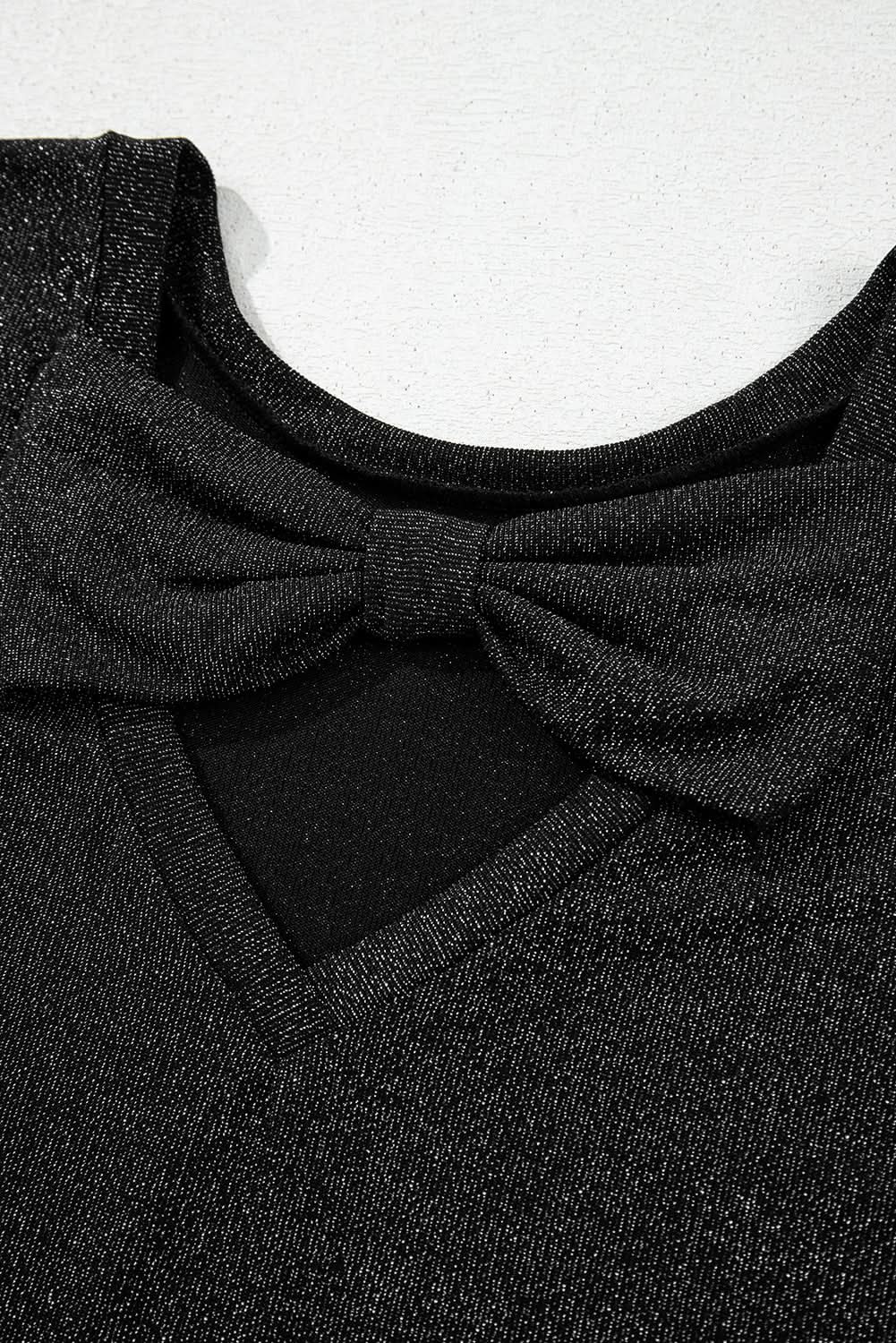 Black Bow Decor Glittery Short Sleeve Top Black 71.5%Polyamide+23.9%Metallized fibres+4.6%Elastane