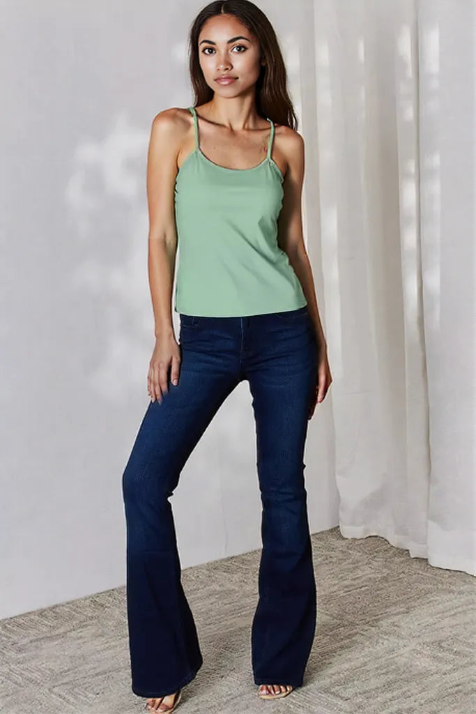 Basic Bae Full Size Round Neck Slim Cami Light Green