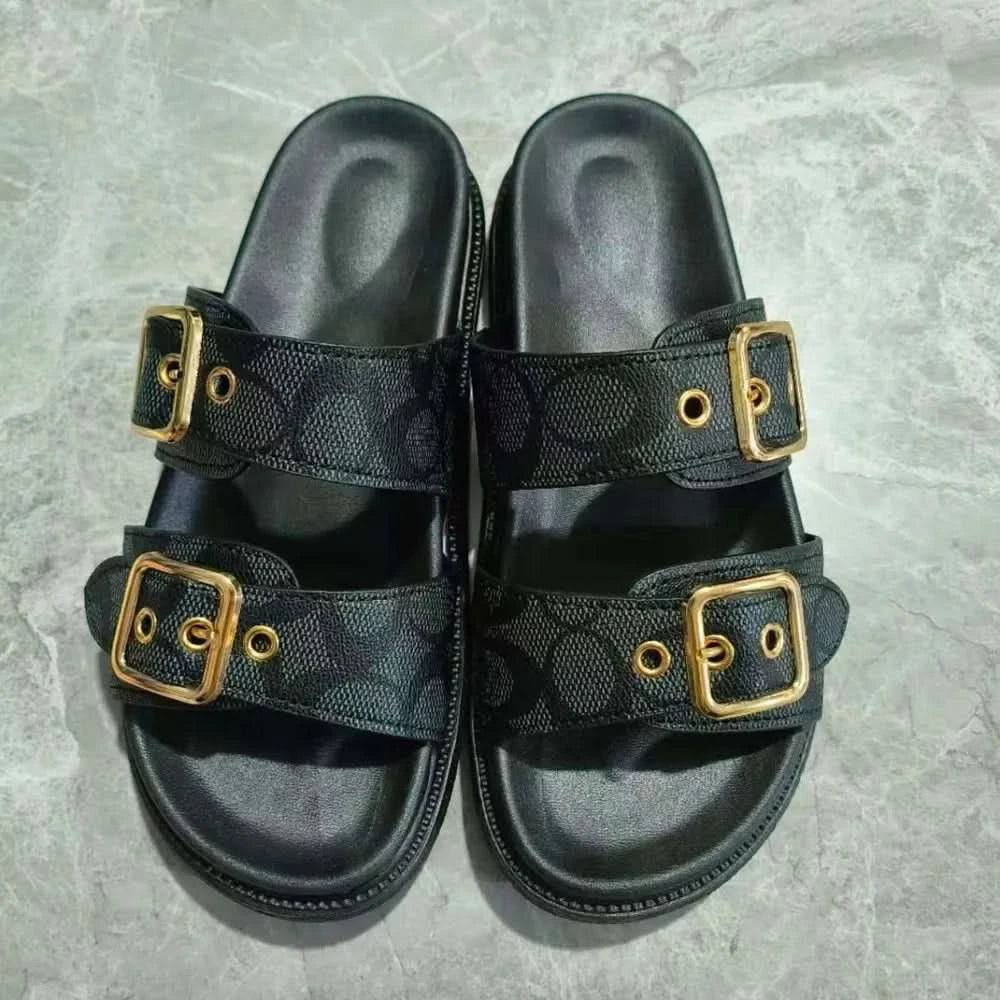 Open Toe Double Buckle Sandals