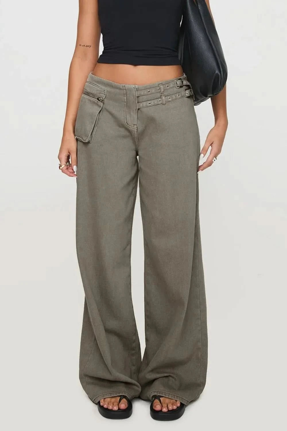 Wide Leg Jeans with Pockets Dark Gray