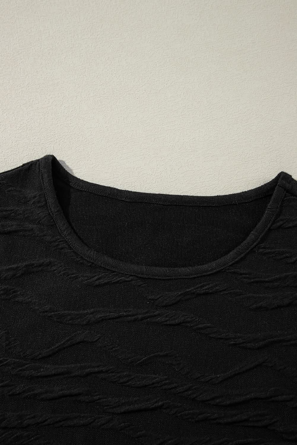 Black Solid Wavy Textured Slim Fit Long Sleeve Shirt