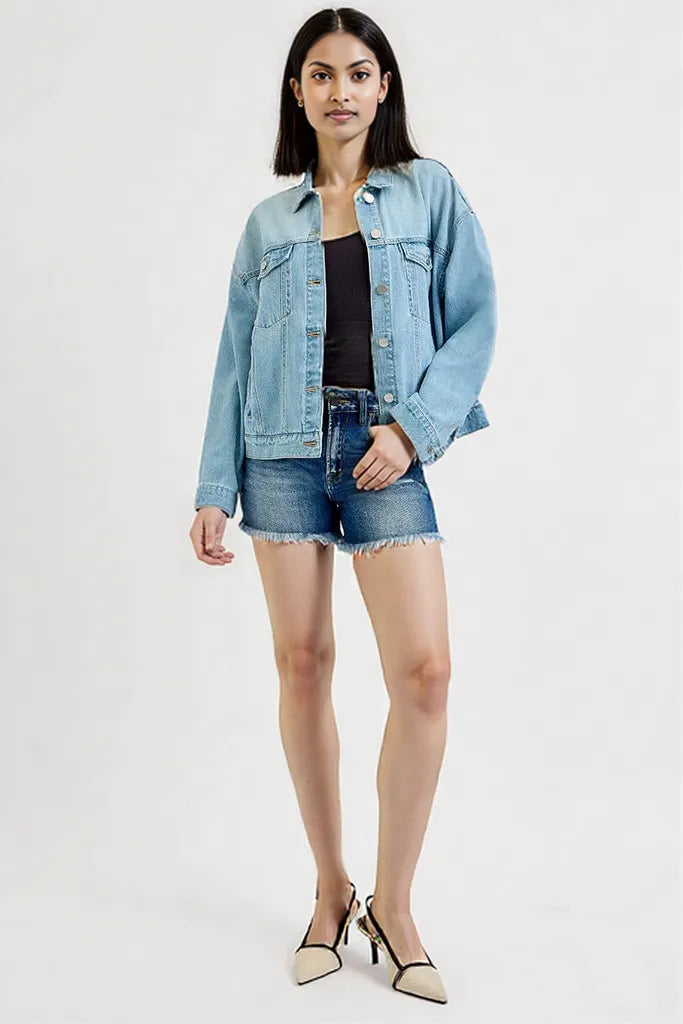 RISEN Washed Dropped Shoulder Denim Jacket