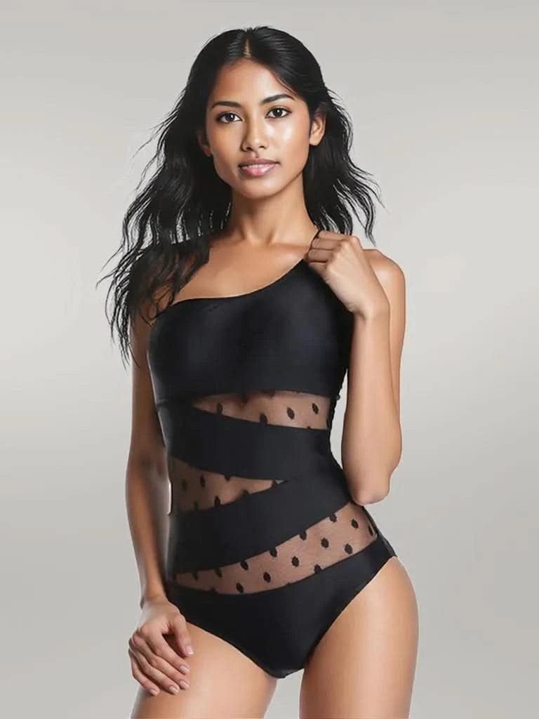 One Shoulder Polka Dot One-Piece Swimwear
