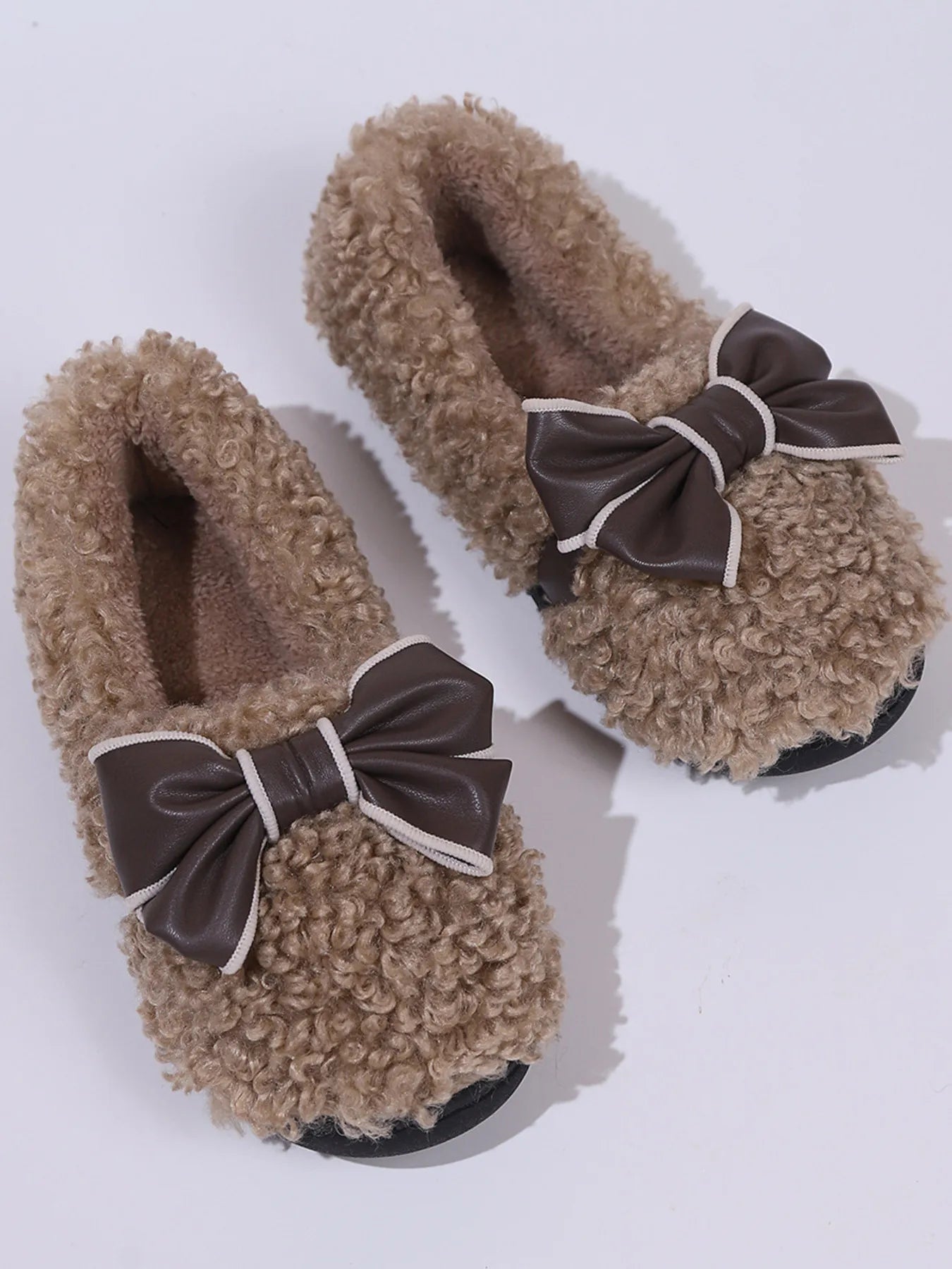 Cozy Bow-Knot Fluffy Indoor Slippers Taupe