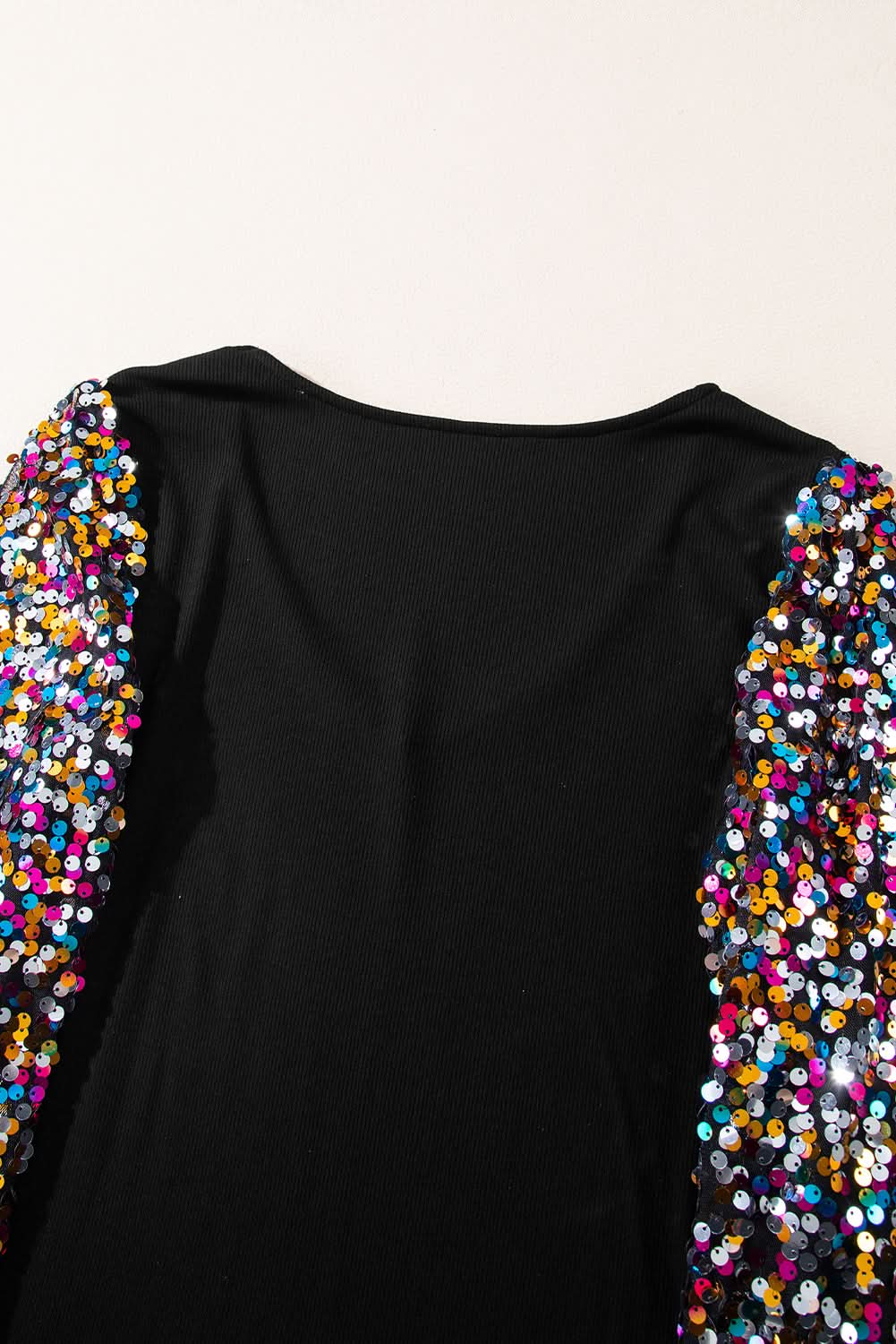 Black Sequin Bishop Sleeve U Neck Mini Sweater Dress Black 93%Viscose+7%Elastane