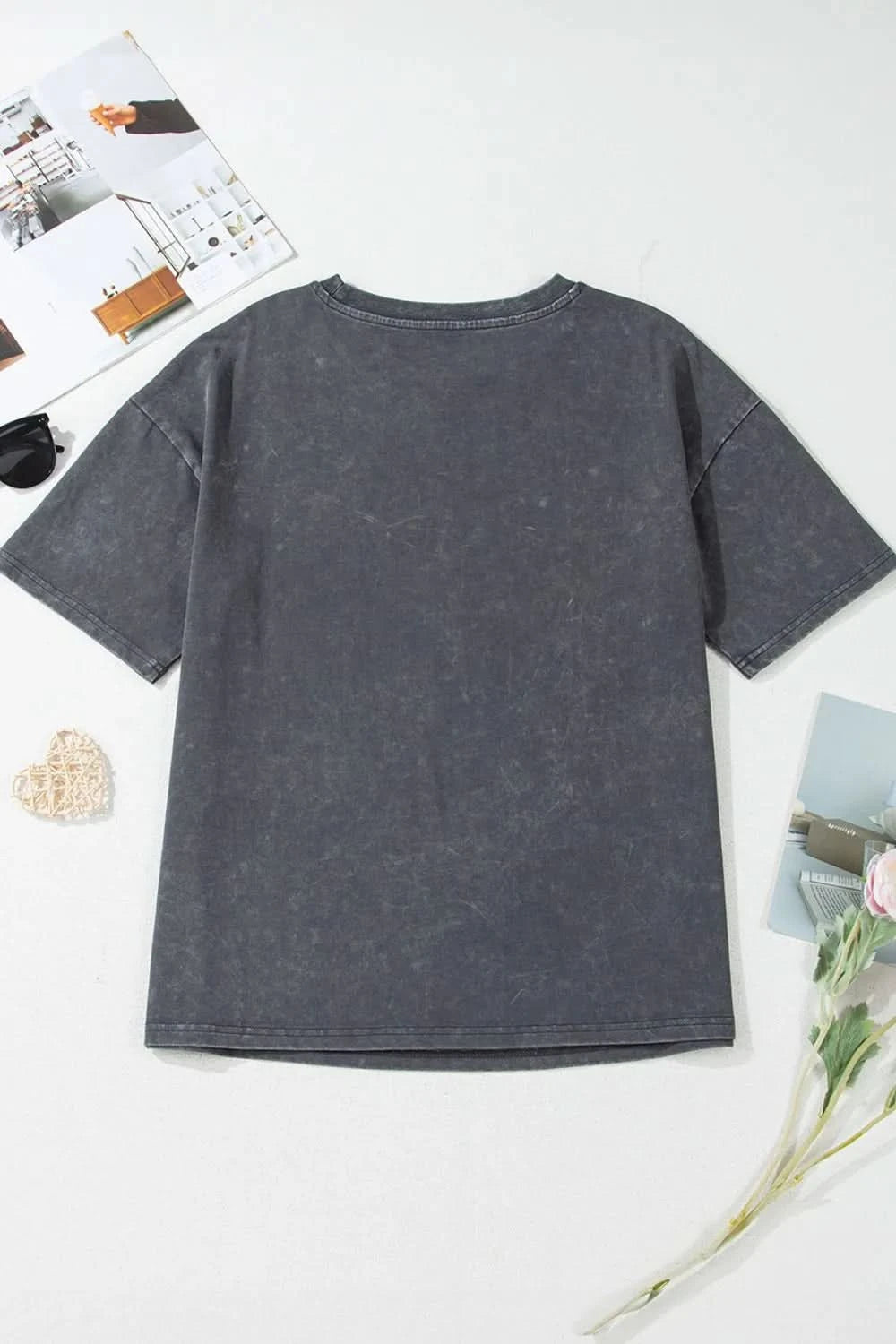 Kindness Butterflies Graphic Mineral Wash Loose Tee Dark Gray