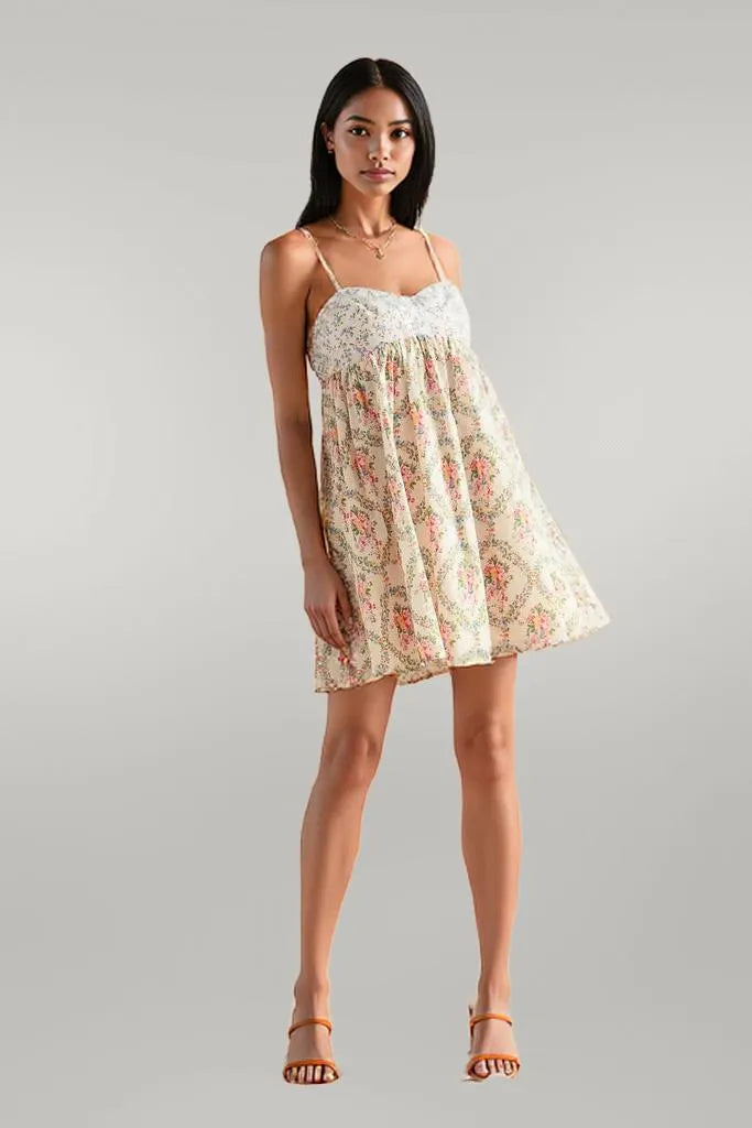 SO ME Mixed Floral Print Sleeveless Mini Dress