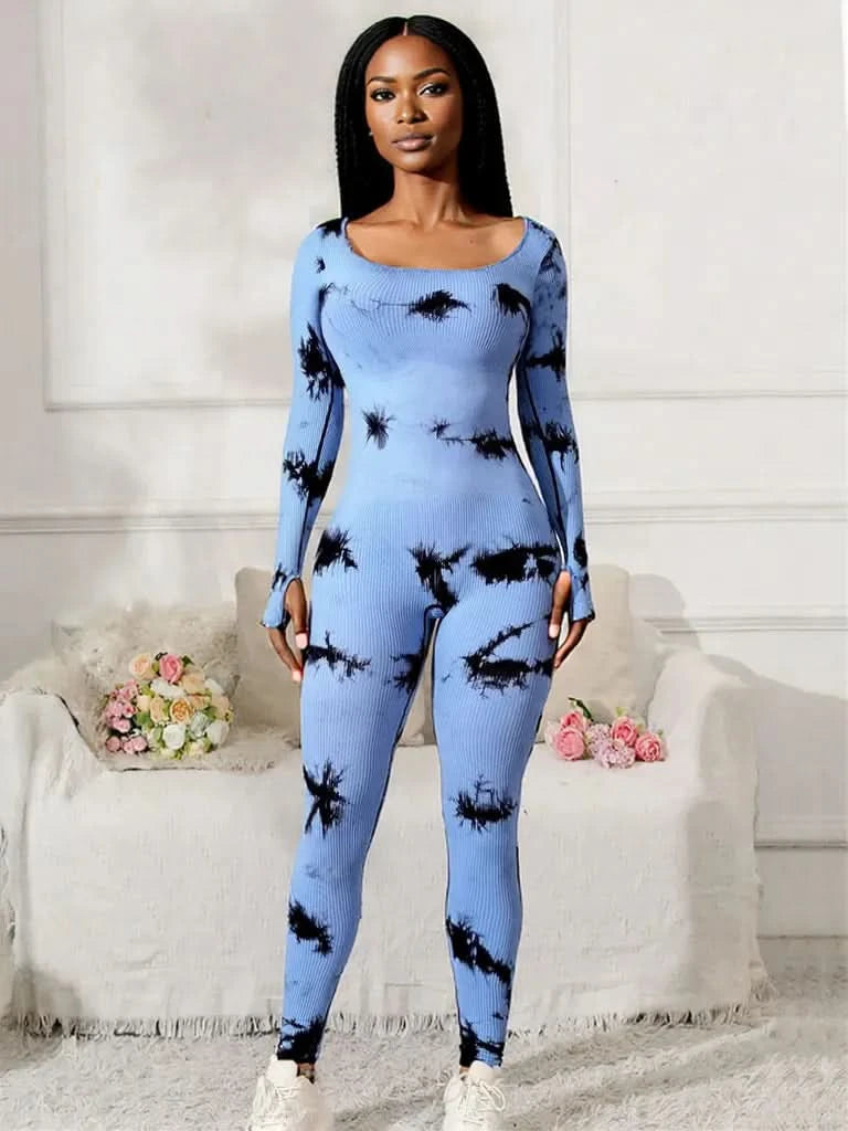 Scoop Neck Long Sleeve Active Jumpsuit